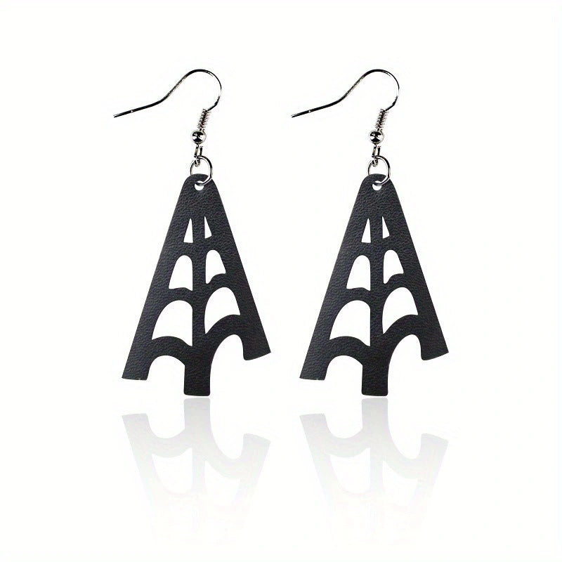 Wholesale Halloween Leather Black Hollow Bat Spider Web Hat Spider Earrings
